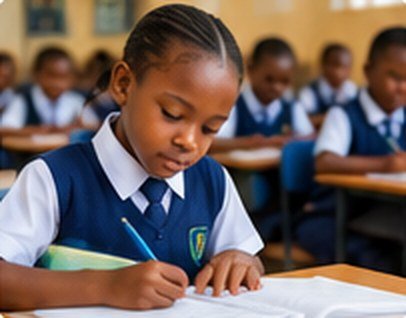 A pupil writing in class